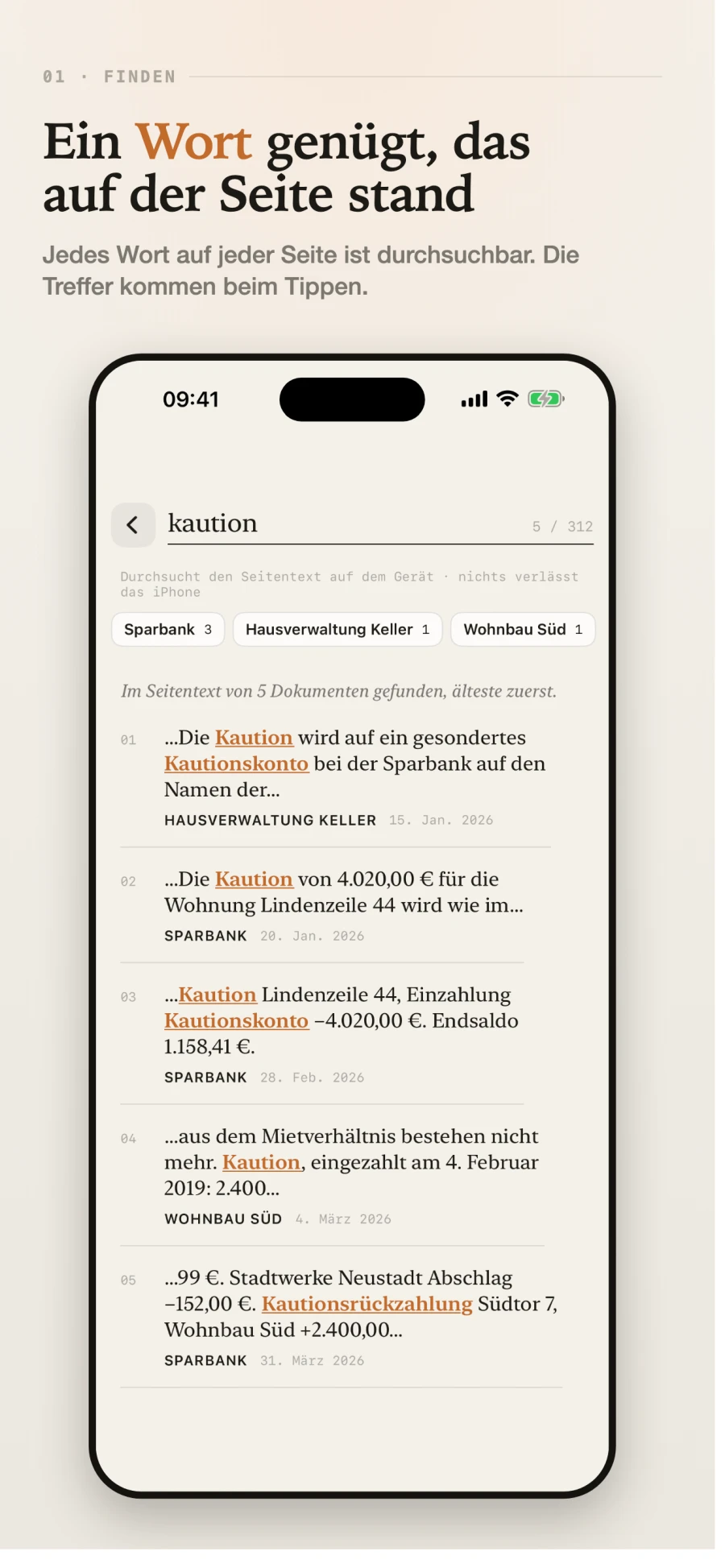 Suchergebnisse mit dem passenden Satz aus f&uuml;nf Dokumenten, nicht deren Dateinamen