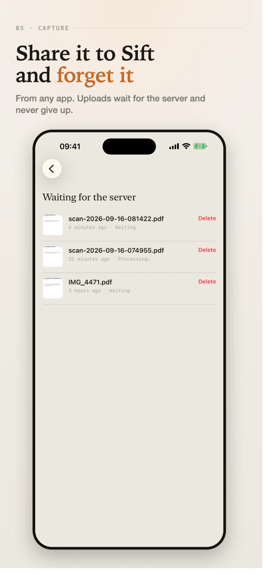 Three files waiting for the server, one of them already processing